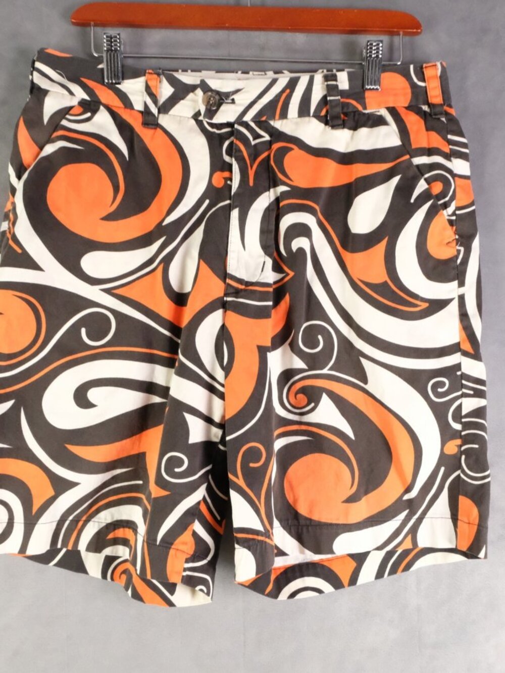 Loudmouth Shorts Mens 32 Orange Black Geometric Chino Golf Cotton